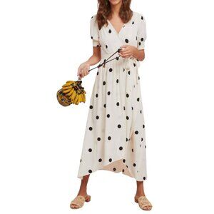 Maeve Cream and Black Polka Dot Midi Dress